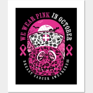 We wear Pink in October Nurse Ribbon Breast Cancer Awareness Posters and Art